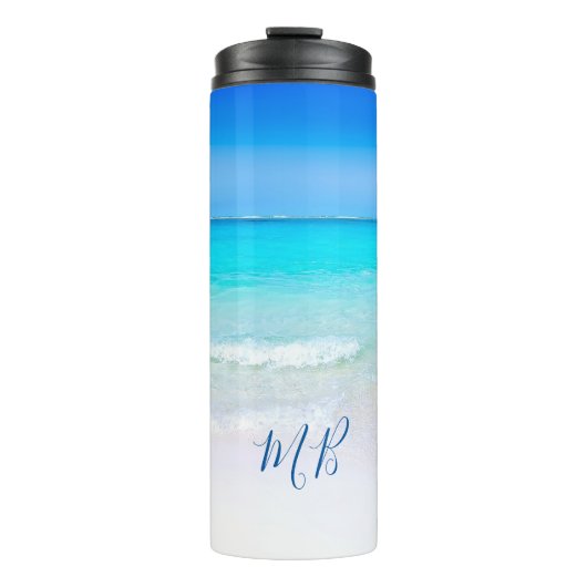 Beach Scene Blue Ocean Sand Drink Thermosbeker (Voorkant)