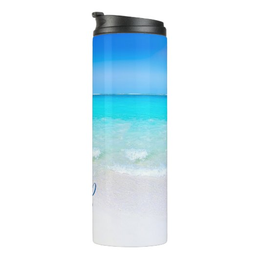 Beach Scene Blue Ocean Sand Drink Thermosbeker (Geroteerd rechts)