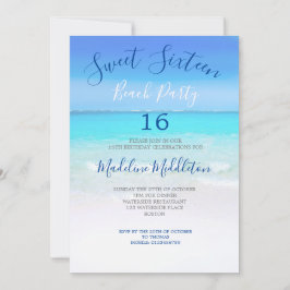 Beach Scene Blue Sweet Sixteen Foto Birthday Kaart