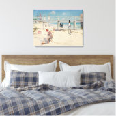 Beach Scene (feestdag bij Mentone) (Australische k Canvas Afdruk (Insitu (Slaapkamer))