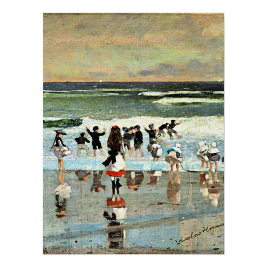 Beach Scene, fijn kunstschilderij,  schilderen Perfect Poster (Voorkant)