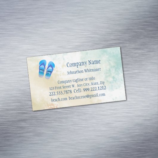 Beach Scene Flip Flop Fun Summer Vacking Art Magnetisch Visitekaartje (Voorbeeld)