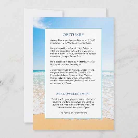 Beach Scene Funeral Memorial Card Kaart (Achterkant)