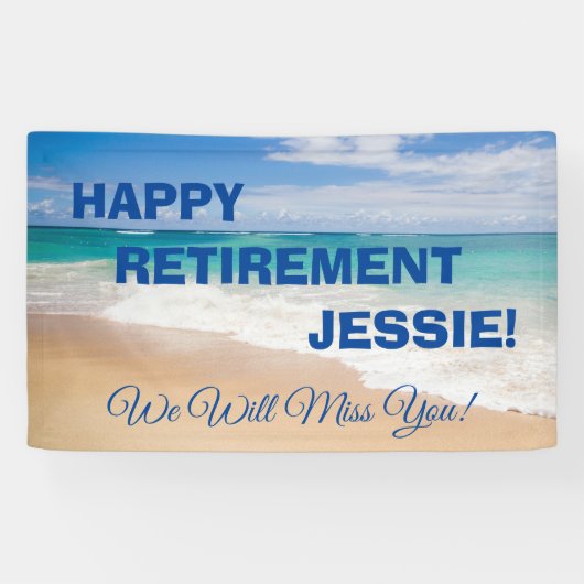 Beach Scene Happy Retirement Spandoek (Horizontaal)