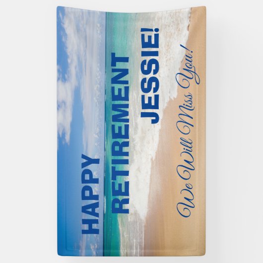 Beach Scene Happy Retirement Spandoek (Verticaal)