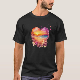 Beach Scene Heart, Beach Lovers, Beach Heart Art G T-shirt