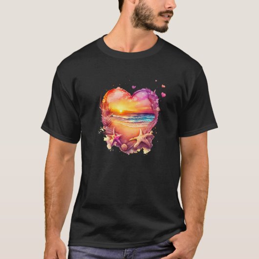 Beach Scene Heart, Beach Lovers, Beach Heart Art G T-shirt (Voorkant)