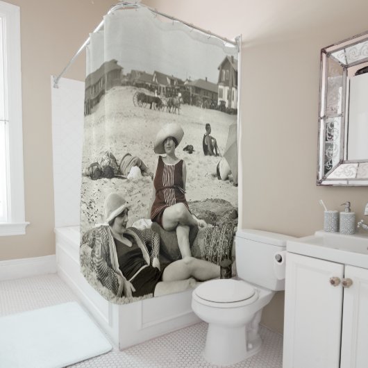  BEACH SCENE - jaren 20 Douchegordijn (In situ)