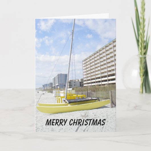 BEACH SCENE "MERRY CHRISTMAS" MET CATAMARAN FEESTDAGEN KAART (Voorkant)