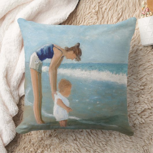 Beach scene met moeder en Baby Kussen (Deken)