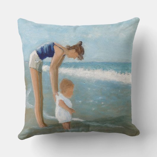 Beach scene met moeder en Baby Kussen (Achterkant)