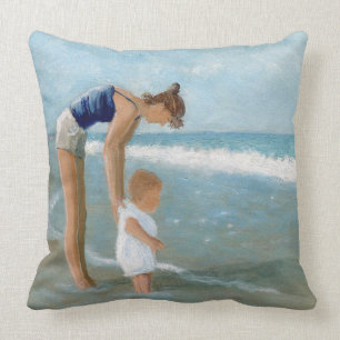 Beach scene met moeder en Baby Kussen