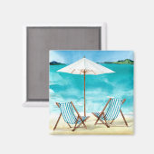 Beach Scene met twee strandstoelen en paraplu's Magneet (Voorkant / Achterkant)