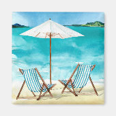 Beach Scene met twee strandstoelen en paraplu's Magneet (Voorkant)