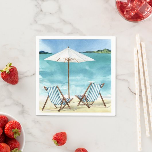 Beach Scene met twee strandstoelen en paraplu's Servet (Insitu)