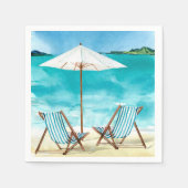 Beach Scene met twee strandstoelen en paraplu's Servet (Voorkant)