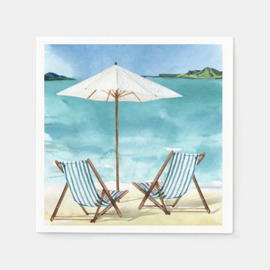 Beach Scene met twee strandstoelen en paraplu's Servet (Voorkant)