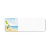 Beach scene met Umbrella, palmbomen en strand Etiket (Voorkant)