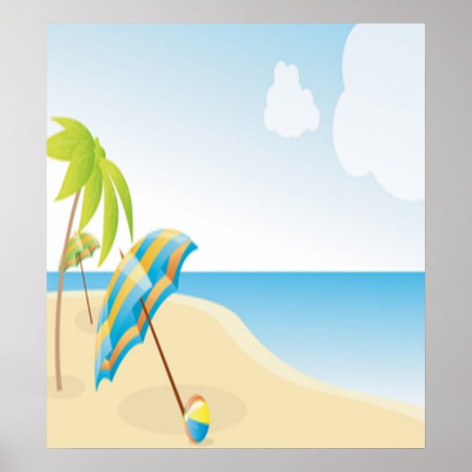 Beach scene met Umbrella, palmbomen en strand Poster (Voorkant)