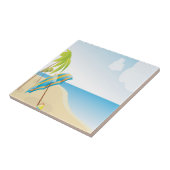 Beach scene met Umbrella, palmbomen en strand Tegeltje (Zijkant)