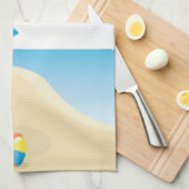 Beach scene met Umbrella, palmbomen en strand Theedoek (Quarter Fold)