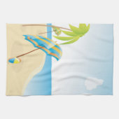 Beach scene met Umbrella, palmbomen en strand Theedoek (Horizontaal)