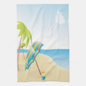 Beach scene met Umbrella, palmbomen en strand Theedoek (Verticaal)