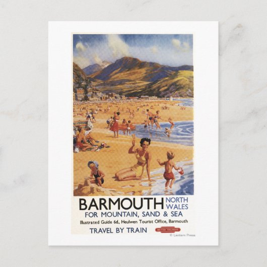 Beach Scene Moeder en Kinder British Rail Briefkaart (Voorkant)