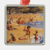 Beach Scene Moeder en Kinder British Rail Metalen Ornament (Voorkant)