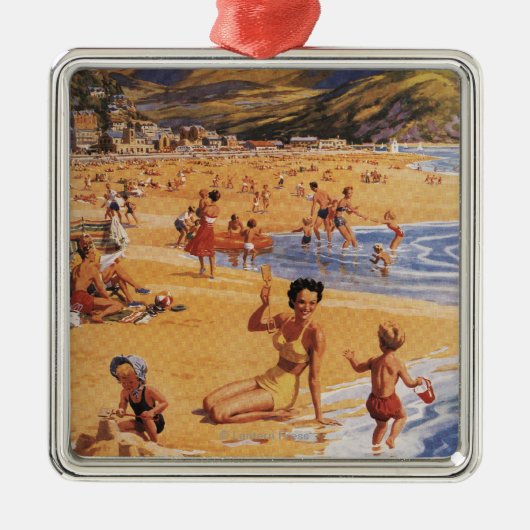 Beach Scene Moeder en Kinder British Rail Metalen Ornament (Voorkant)