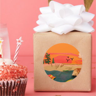 Beach Scene Natuur Shell Clay Folk Art Ronde Sticker