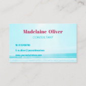 Beach Scene Ocean Blue Pink Umbrella Visitekaartje (Achterkant)