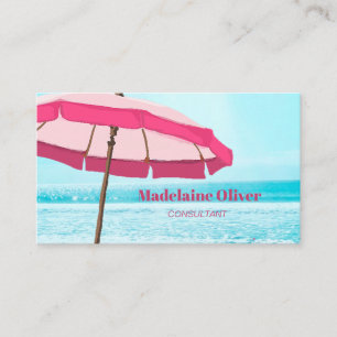 Beach Scene Ocean Blue Pink Umbrella Visitekaartje