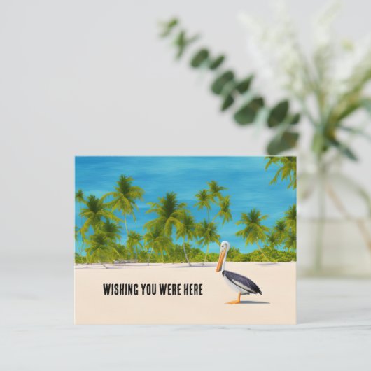 Beach Scene Palm Trees Pelican Ocean Uitzicht Brie Briefkaart (Staand voorkant)