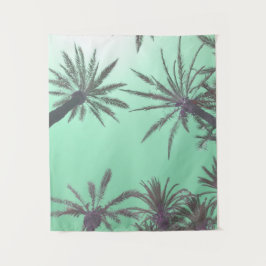 Beach Scene Pastel Blue Palm Print Wandkleed