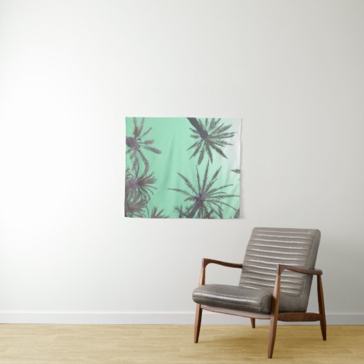Beach Scene Pastel Blue Palm Print Wandkleed (In Situ (horizontaal))