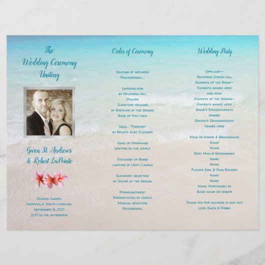 Beach Scene Photo Folded Ceremony Program (Voorkant)