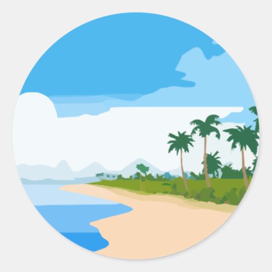 Beach scène ronde sticker (Voorkant)