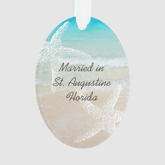 Beach Scene Starfish Wedding Favor Ornament (achterkant)