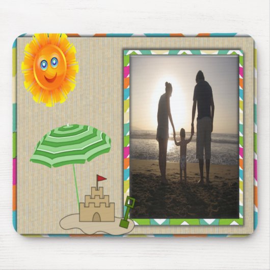 Beach Scene, Sun, Sand, Sandcastle Photo Template Muismat (Voorkant)