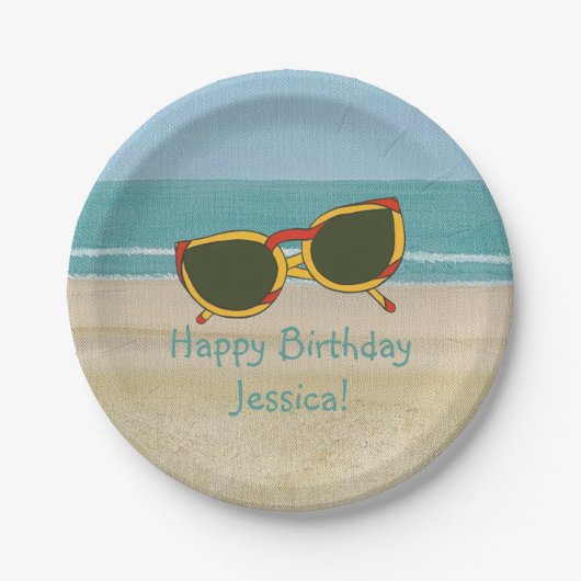 Beach Scene Sunglazen Specialized Birthday Bord (Voorkant)