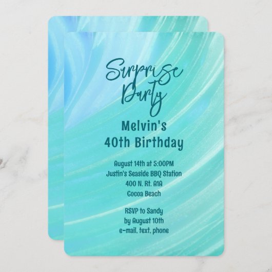 Beach Scene Surprise Party Custom Age Uitnodiging (Voorkant / Achterkant)