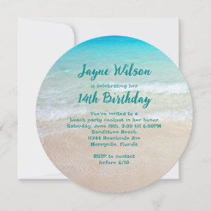 Beach Scene Teen Girl Birthday Party Invitation Kaart