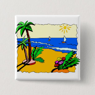 Beach Scene Vierkante Button 5,1 Cm