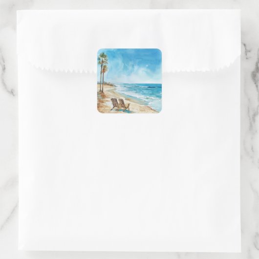 Beach Scene Vierkante Sticker (Tas)