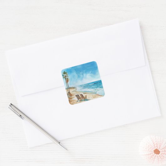 Beach Scene Vierkante Sticker (Envelop)