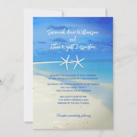 Beach Scene White Starfish Weddenschap Kaart (Voorkant)