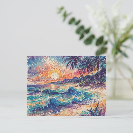 Beach Scribbles - Line Art Style Landscape Briefkaart (Staand voorkant)