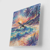 Beach Scribbles - Line Art Style Landscape Vierkante Klok (Hoek)