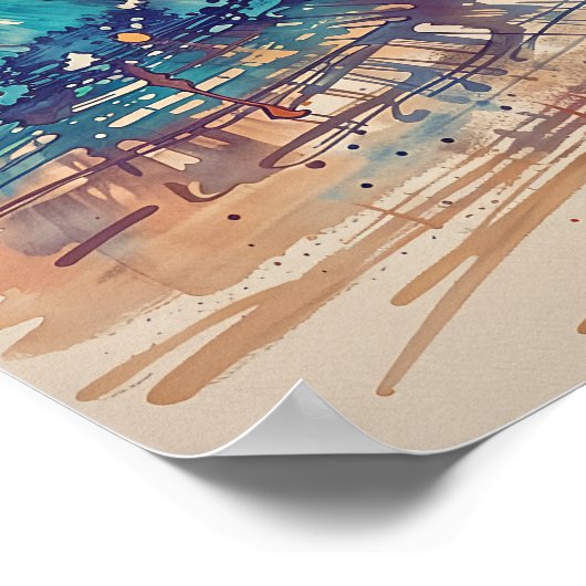 Beach Scribbles - Line Art Style Landschap Poster (Hoek)